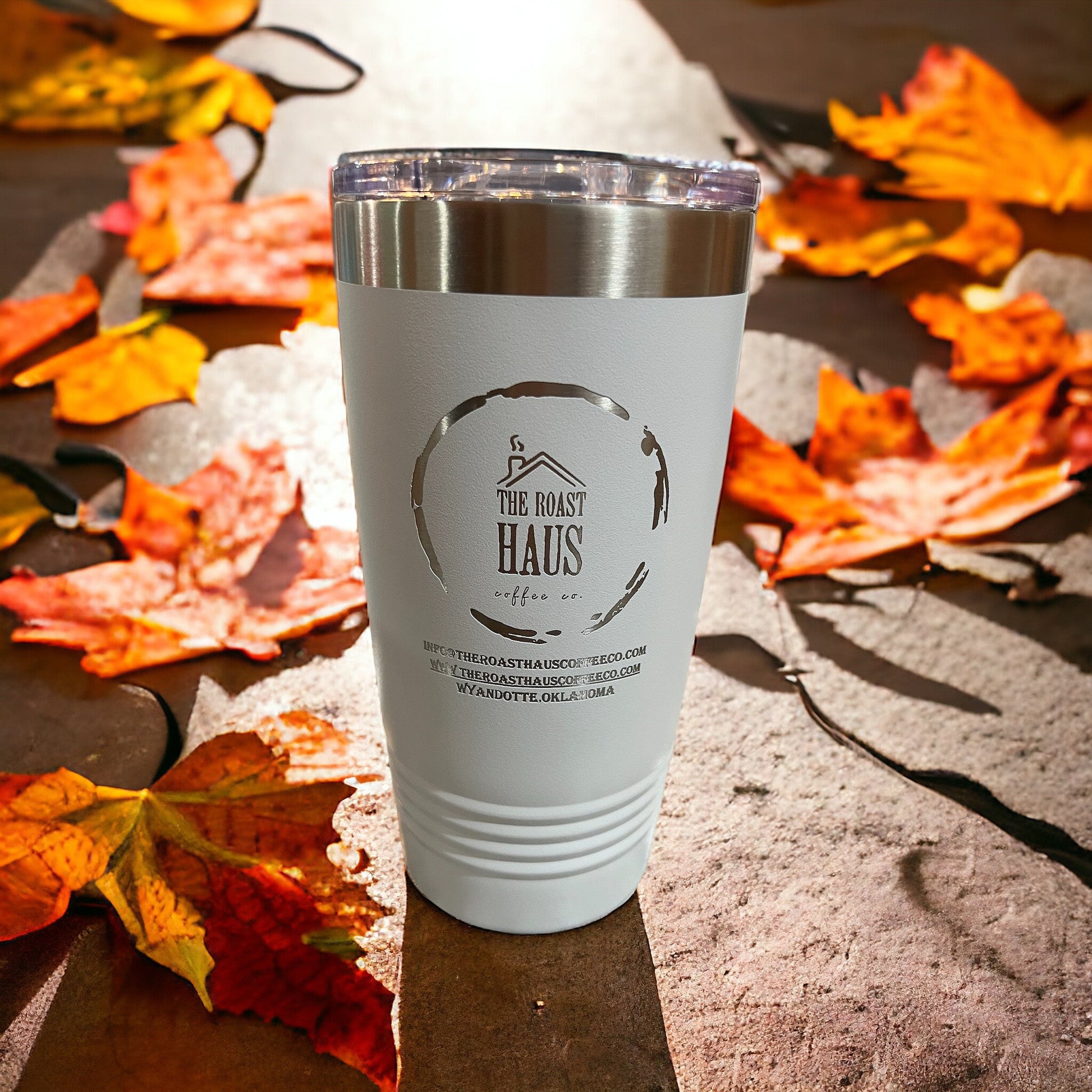 20oz stainless steel tumbler with slide lids - The Roast Haus Coffee Co.